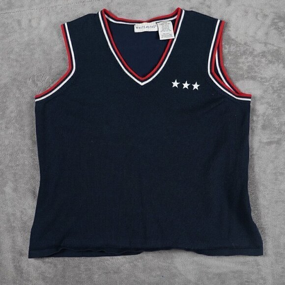 Vintage White Stag Patriotic V-Neck Polo Style Sleeveless Top Size L(12/14) - Picture 1 of 5